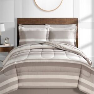 Austin Stripe/Solid Reversible 8 Pc. Comforter Set- Taup NWT